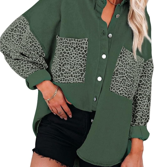 Leopard green denim jacket - Picture 1 of 2